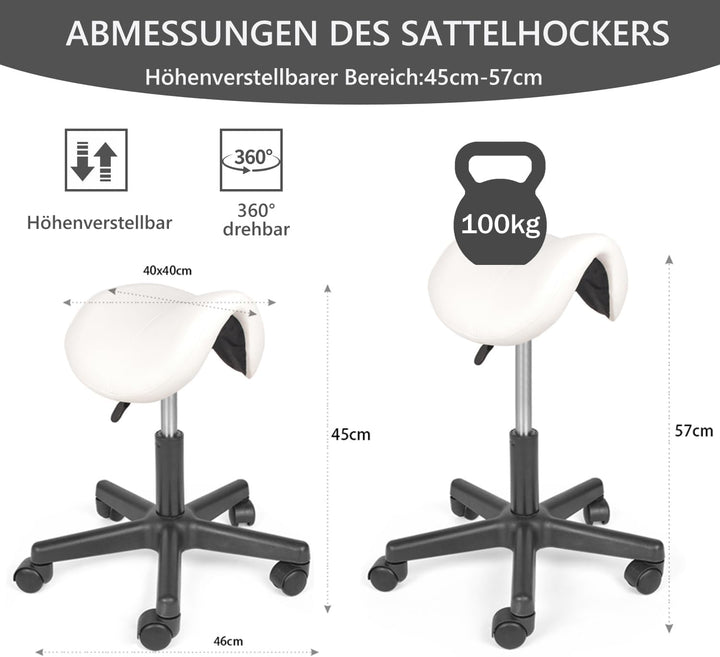 Mingone Sattelstuhl mit Rollen Rollhocker Höhenverstellbar Sattelhocker Bürohocker Ergonomisch Kosme
