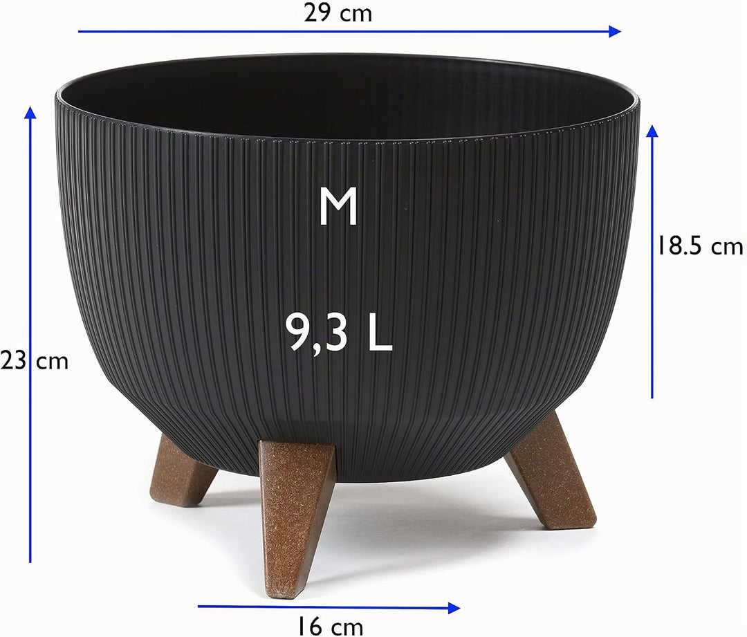 MELTOM Blumentopf Schale mit Füssen Einsatz Kräutertopf Übertopf Pflanzschale Eco Recycled (Schwarz,