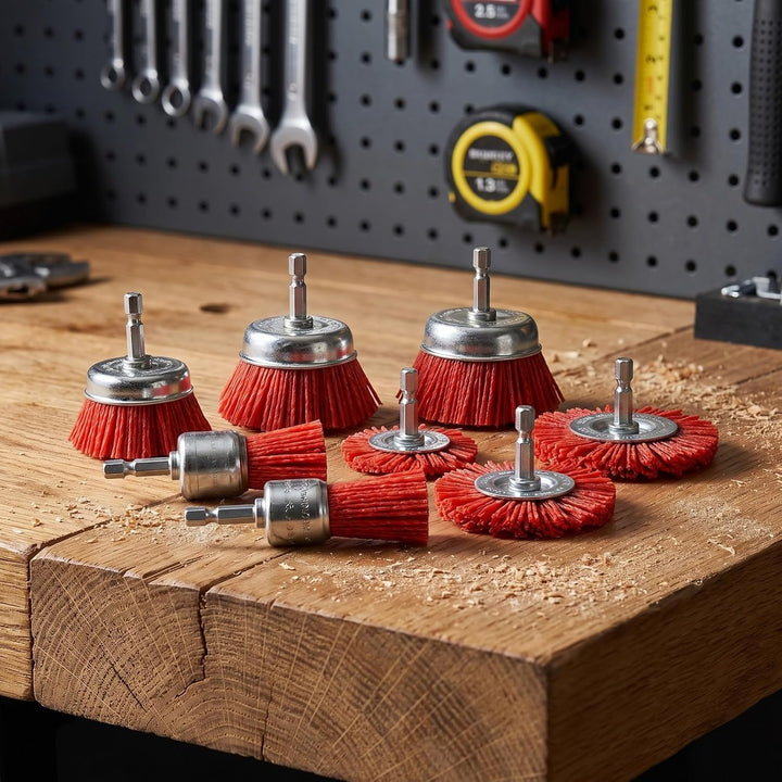 8 Stück Nylonbürste Bohrmaschine, 6mm (1/4") Sechskantschaft Schleifbürste Topfbürste Pinselbürste (