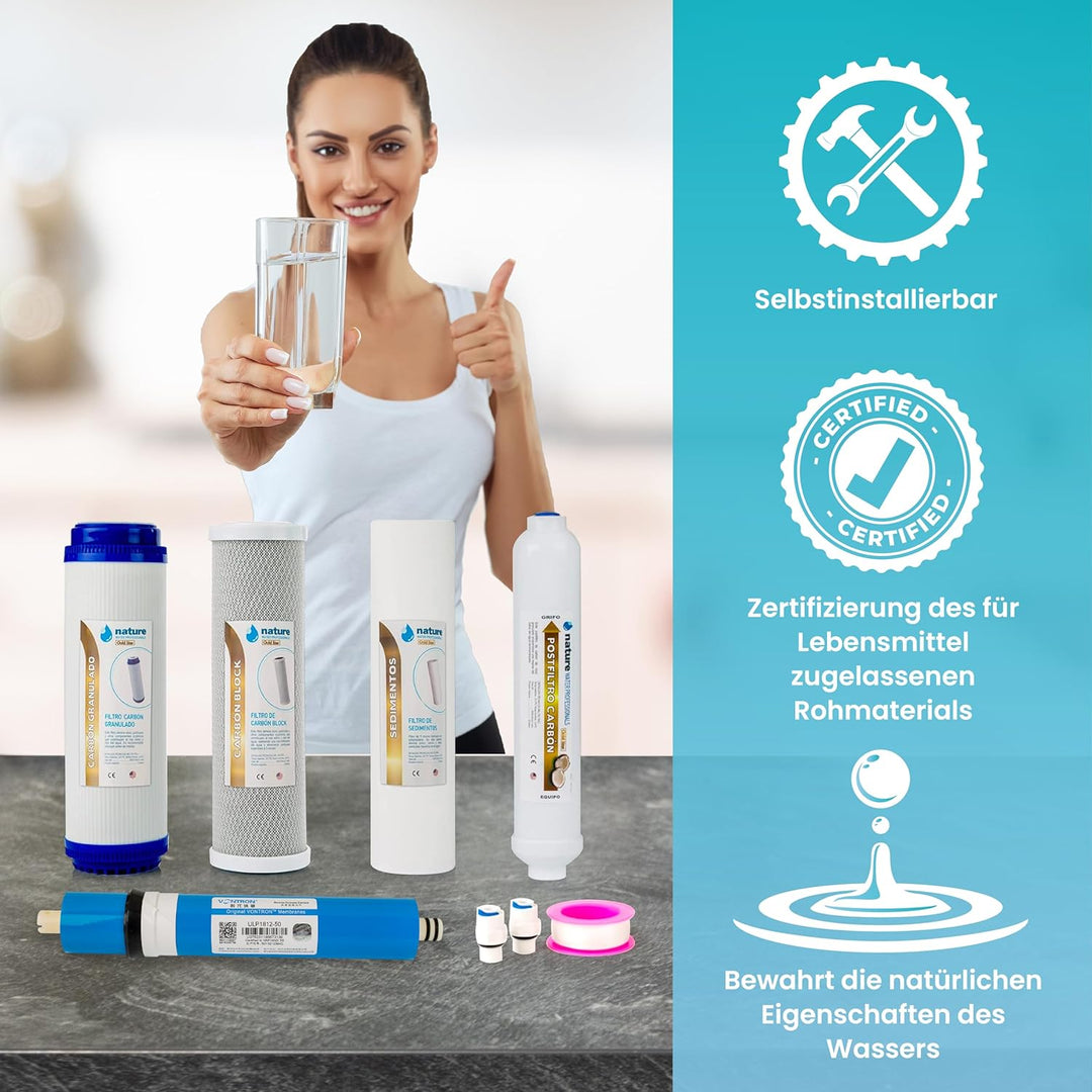 NATURE WATER PROFESSIONALS - Set mit 4 Universalfiltern für Umkehrosmose — inklusive Vontron-Membran