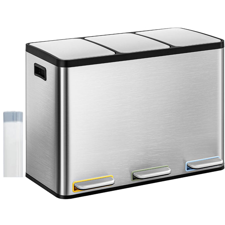 Hzuaneri Mülleimer Küche, Mülltrennsystem 3 Fächer 45L (3 x 15 L), Edelstahl-küchenmülleimer, Tretmü