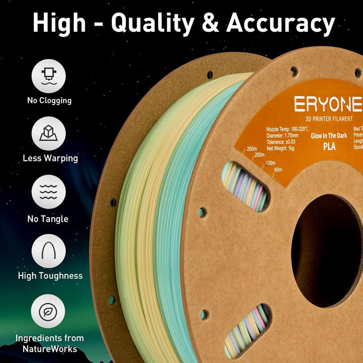 ERYONE PLA Filament for 3D Printer, 3D-Drucker-Filament, 1.75mm +/-0.03mm, Leuchtet PLA Filament, Le