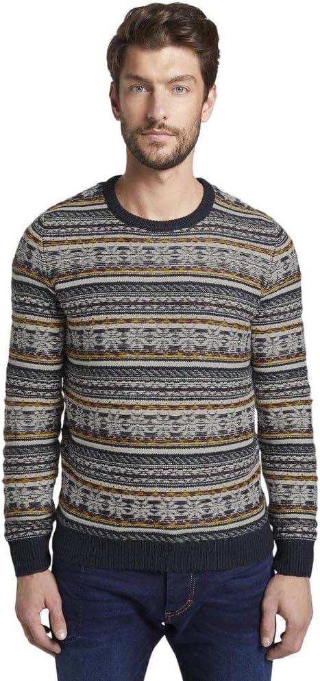TOM TAILOR Herren Pullover &amp; Strickjacken winterlicher Jacquard-Pullover Blue Jacquard,XL,20841,6000