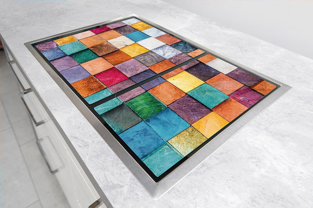 TMK ArtDeko Herdabdeckplatte 2 Teilig 40x52 + 35x52 cm - Spritzschutz Herdabdeckung – Herdschutz aus
