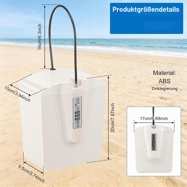 Strandsafe zum Anketten, Tragbare Strandtresor mit Zahlen | Strandsafe zum Anketten, Tragbare Strand