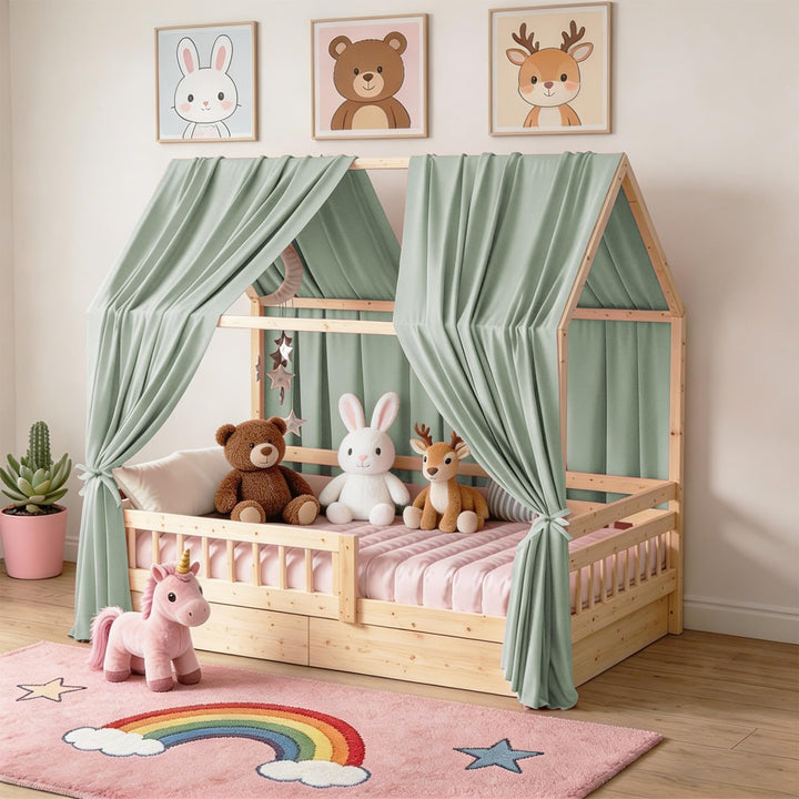 2 Stück Hausbett Himmel 67 x 270 cm Weich und Atmungsaktiv Baldachin Kinderzimmer Deko Betthimmel Ha