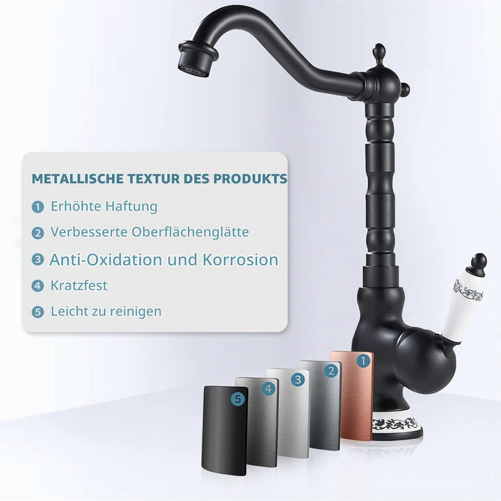 AIMOYO Wasserhahn Bad Schwarz, Hoch Waschtischarmatur Retro mit 360° Drehbarer Auslauf, Einhebelmisc