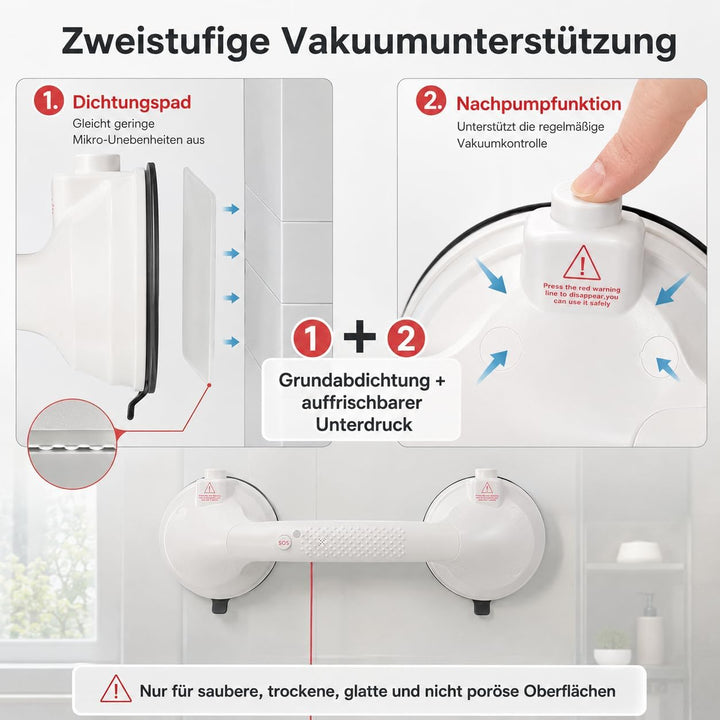 Magicbox Haltegriff Dusche ohne Bohren mit akustischem Alarm, 36,5 cm Haltegriff mit Saugnapf und na