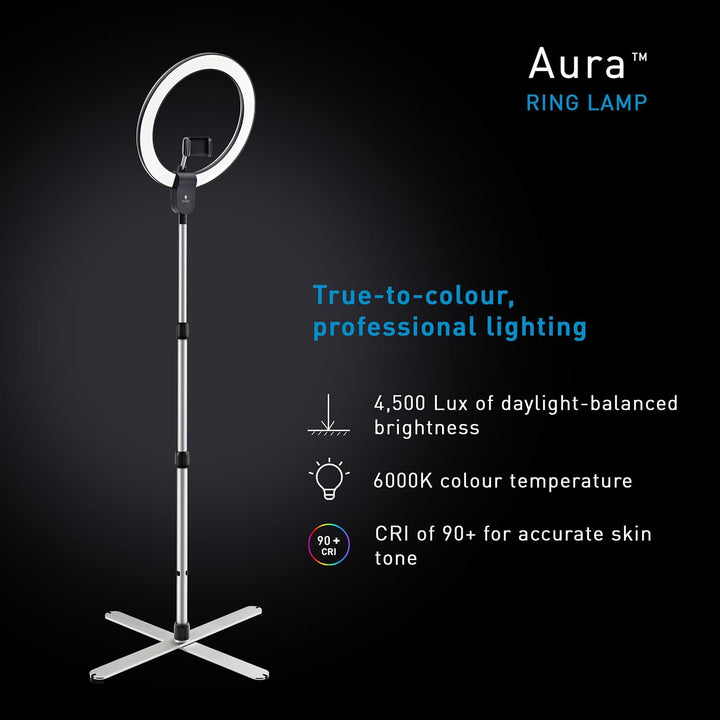 Aura Ringlampe – Ringlicht mit Ständer und Telefonhalterung – LED-Ringlicht für Influencer, Videokon