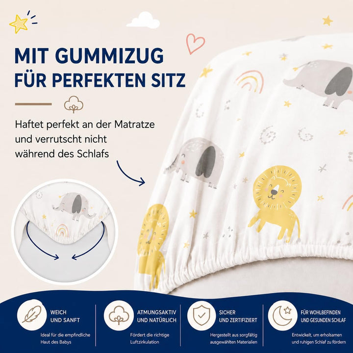 FlyIdeas 2 Spannbettlaken für Babybett Kinderbett 140x70 cm 100% Reine und Sanft Baumwolle Zertif |