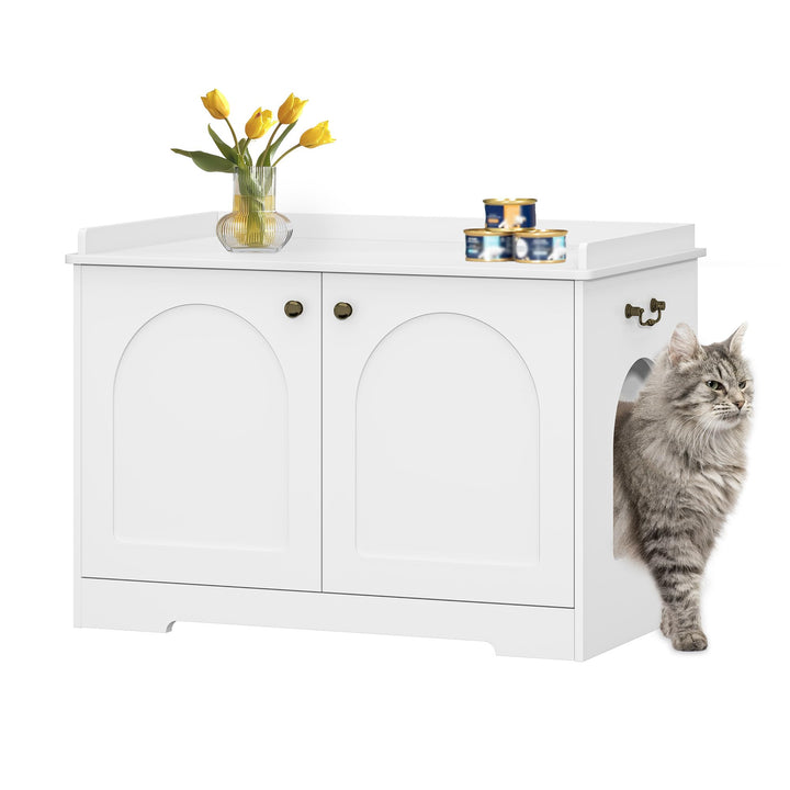 Hzuaneri Katzenschrank mit Griffen, Katzentoilette, Katzenklo Schrank, Katzenhaus mit Tür, Hölzerner