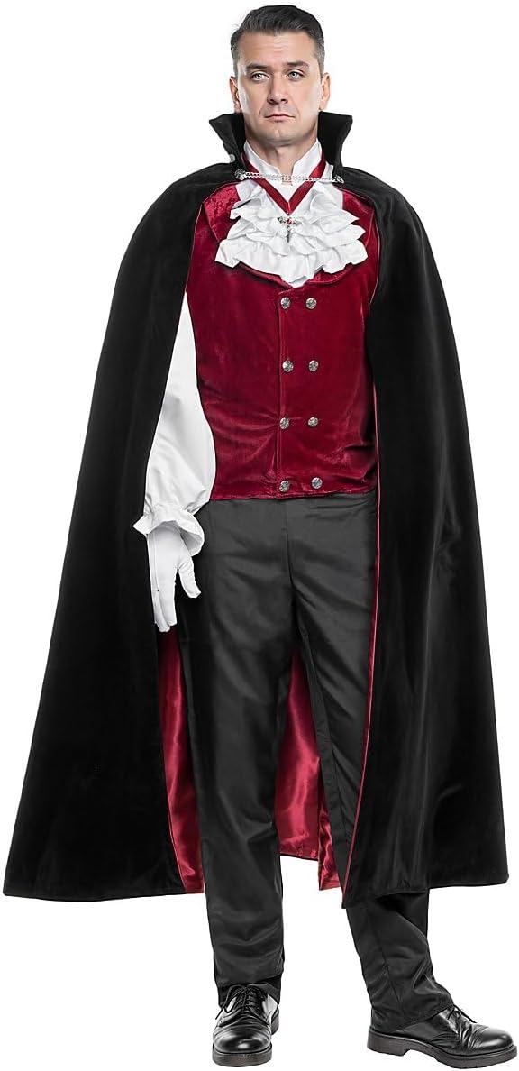 Deluxe Vampir Cape - Hochwertiger Kostüm-Umhang für Erwachsene in Einheitsgrösse - schwarz-rot - Hal