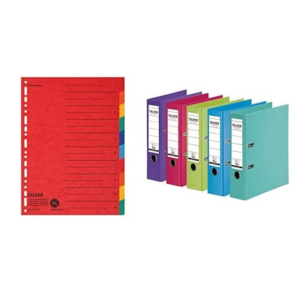 Set aus: Original Falken Karton-Register überbreit A4 24 x 29,7 cm mit Organisationsdruck 10 tlg 2x5