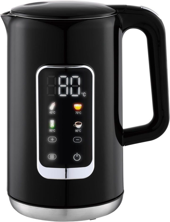 Digitaler Wasserkocher, 1,7L, 2200W, LED-Display, 13 Temperaturstufen 40-100°C, Schwarz/Grün (Perlsc