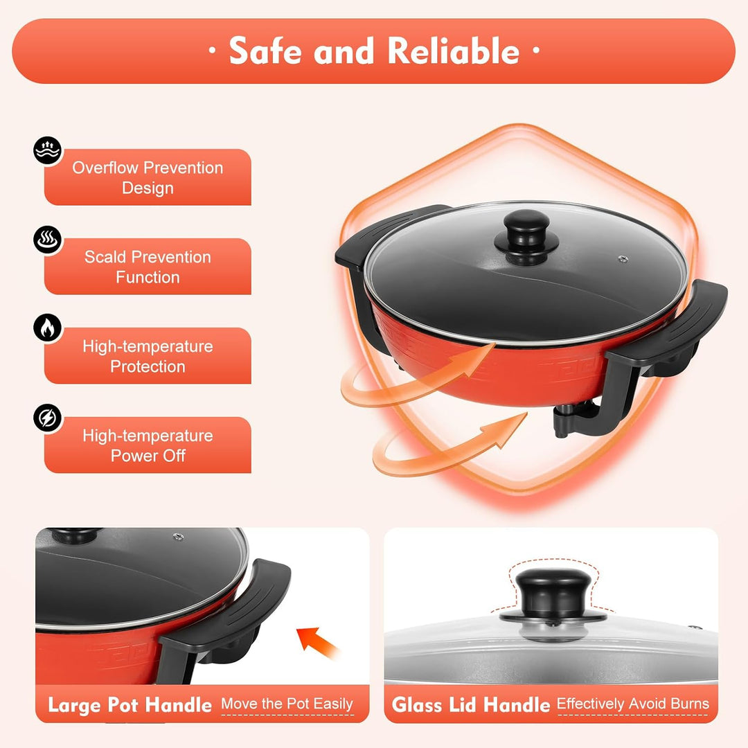 1300W Hot Pot Elektrisch, Elektrischer Topf mit Glasdeckel 6L Doppelseitig Hotpot