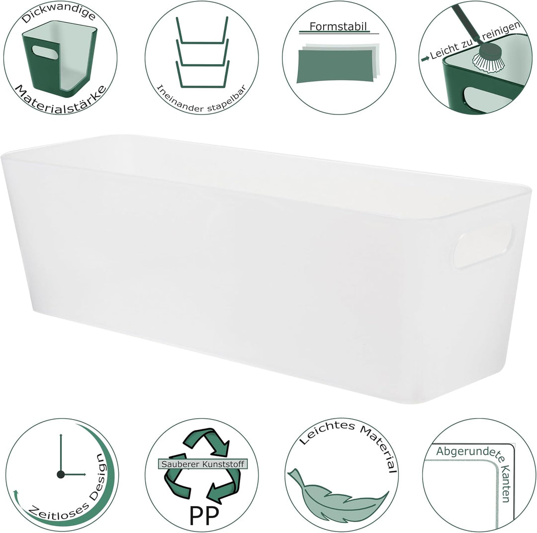 12x Ordnungsbox 10cm hoch milchig-transparent 30x10x10cm 2L Ordnungskorb Milchig-transparent 12 STÜC