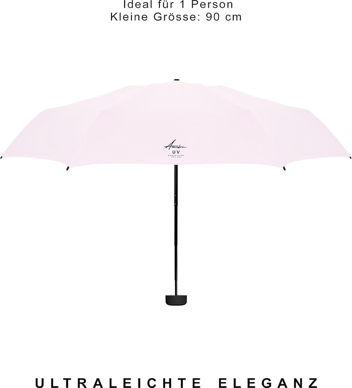 AMBRA Sturmfester Mini Reise-Regenschirm mit UV-Schutz Helles Rosa, Helles Rosa