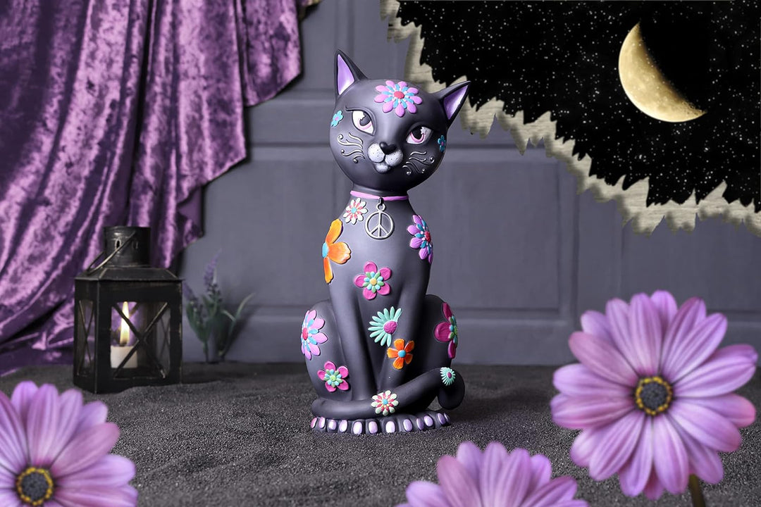 Nemesis Now Hippy Kitty 26 cm, Harz, schwarz, Hippie-Kätzchen, Hippie-Kitty-Figur, spirituelles Gesc