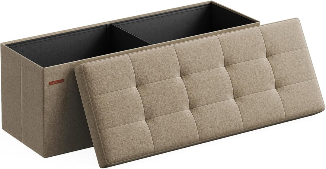 SONGMICS Sitzhocker mit Stauraum, klappbare Sitzbank, 38 x 110 x 38 cm Fussbank, Aufbewahrungsbox, b