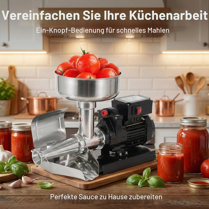 Tomatenpresse Elektrisch, 450W Tomatenpresse, 220V, Edelstahl, Kühlkörperlöcher für Ketchup, Blaubee