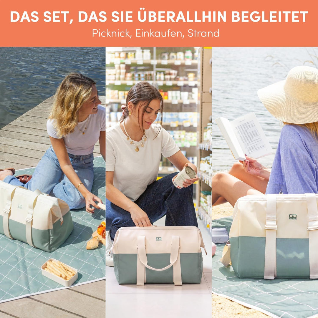 monbento – 25-Liter-Isoliertasche + wasserdichte Tischdecke – Ideal für Picknicks – Grün