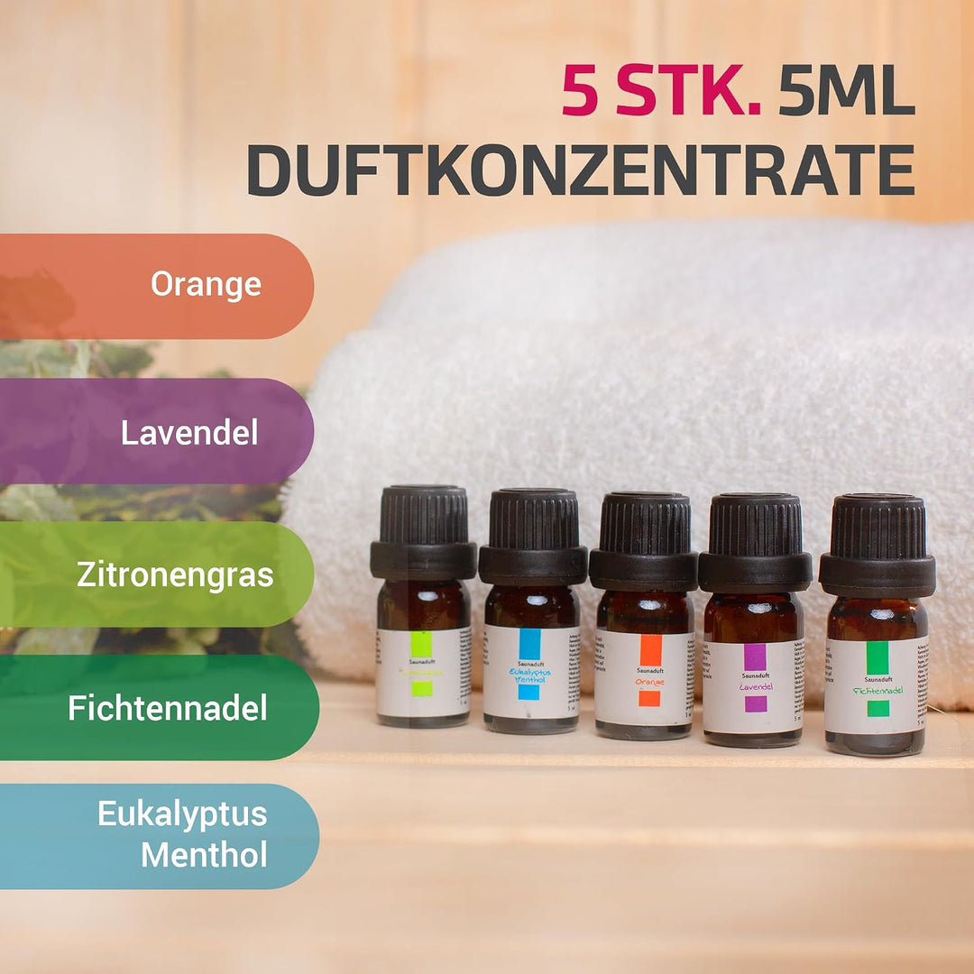 SULENO - Sauna Set KJELL | 9-teilig - Saunakübel, Saunakelle, Klimamesser 2in1, Sanduhr, Saunadüfte,