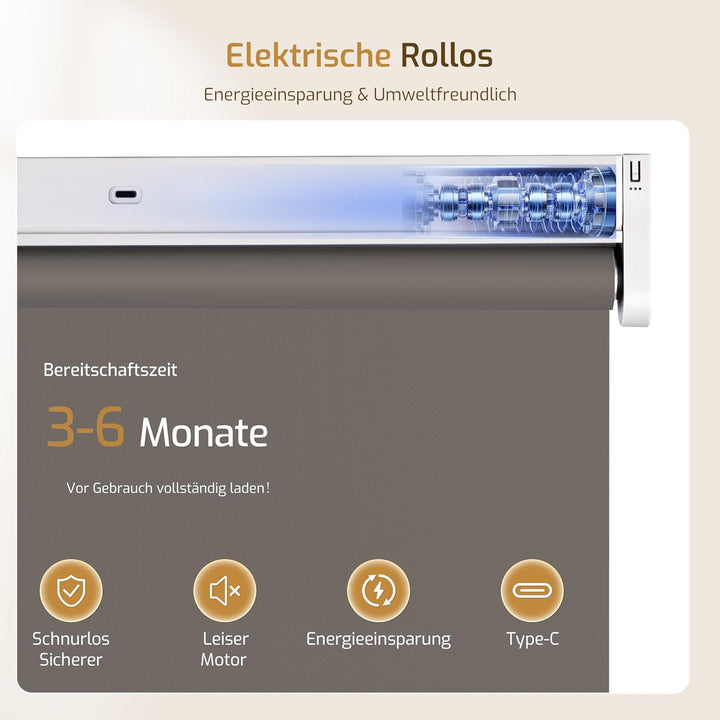 Grandekor Elektrische Rollos mit Lithiumbatterie,Elektrisches Verdunklungsrollo mit Motor &amp; Fernbedi