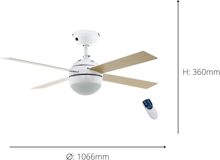 EGLO LED Deckenventilator Losciale, mit Fernbedienung, 4 Flügel Ventilator mit Beleuchtung, Ventilat