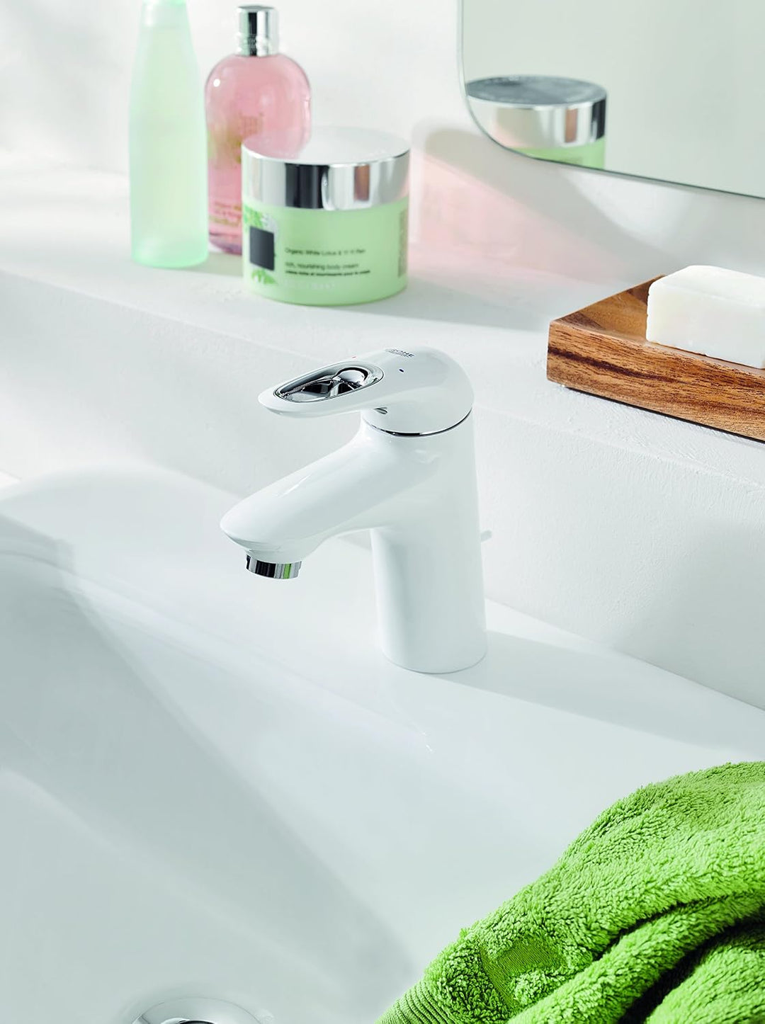 GROHE Eurostyle - Einhand-Waschtischarmatur (wassersparend, S-Size, Einlochmontage), moon white/chro