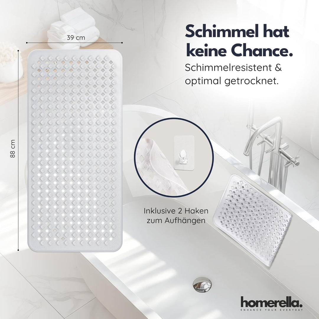 homerella® Badewannenmatte rutschfest 88x39cm, INKL. HAKEN, Rutschfeste Badematte BPA frei, Duschmat