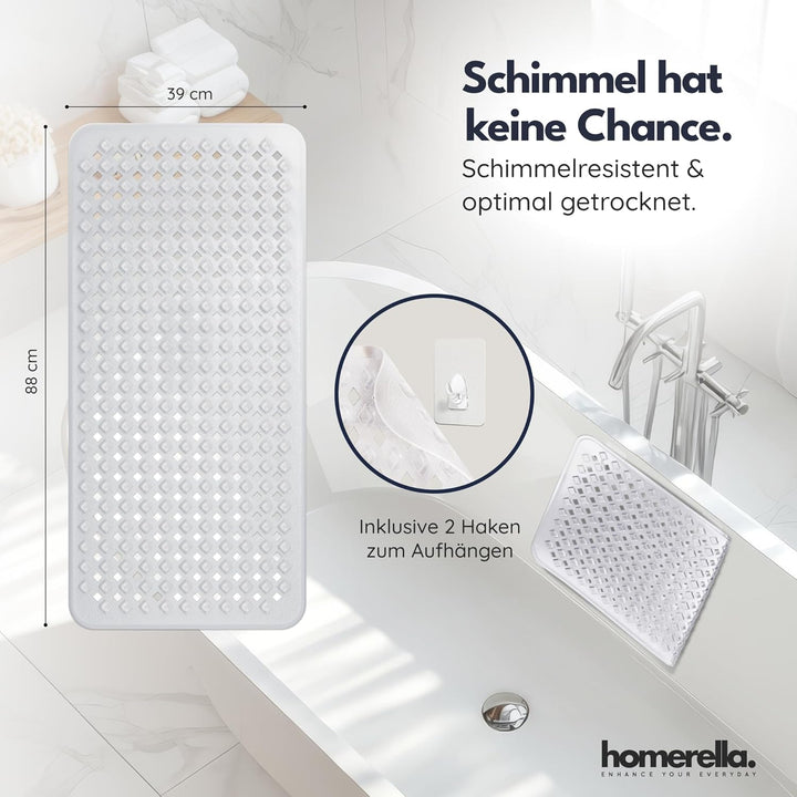 homerella® Badewannenmatte rutschfest 88x39cm, INKL. HAKEN, Rutschfeste Badematte BPA frei, Duschmat