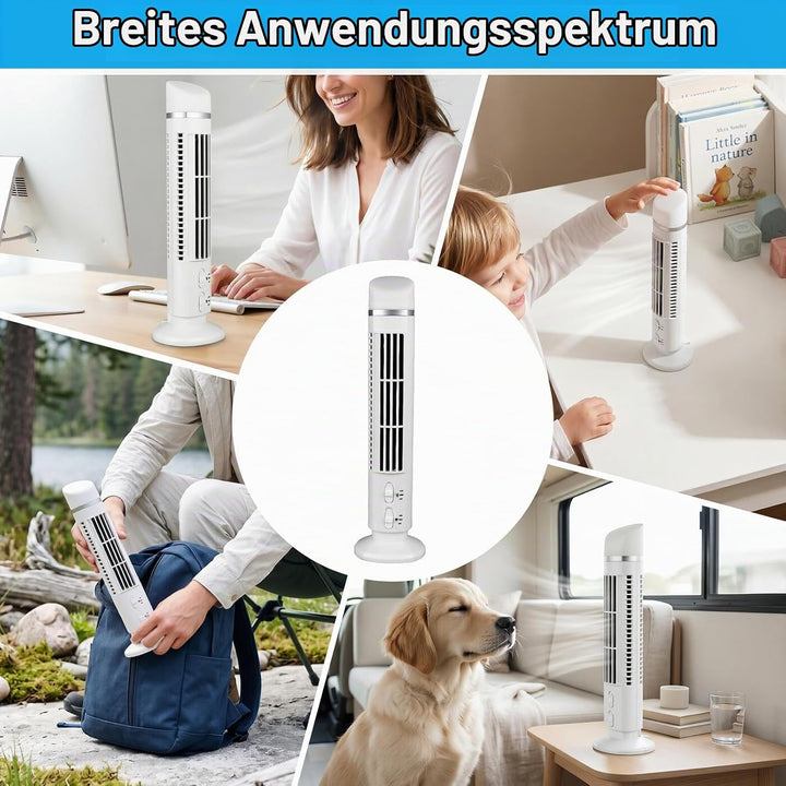Agatige Flügelloser Turmventilator, tragbarer USB-Tisch-Standventilator, leiser Lüfter mit Licht für
