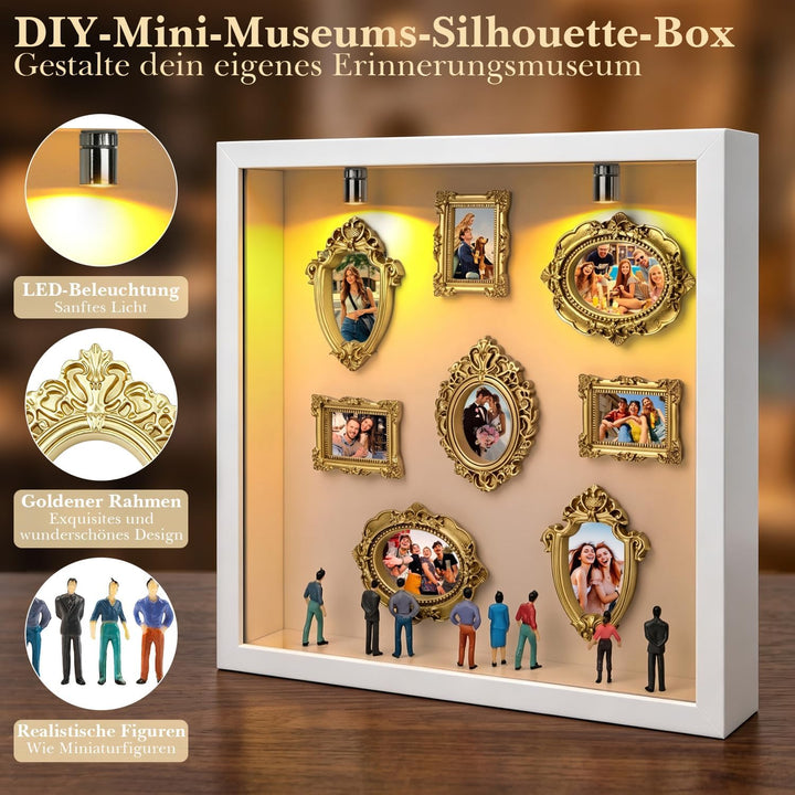 Mini Museum Silhouetten Box mit LED Museum Box, Mini Museum Bilderrahmen Weiss, Weiss