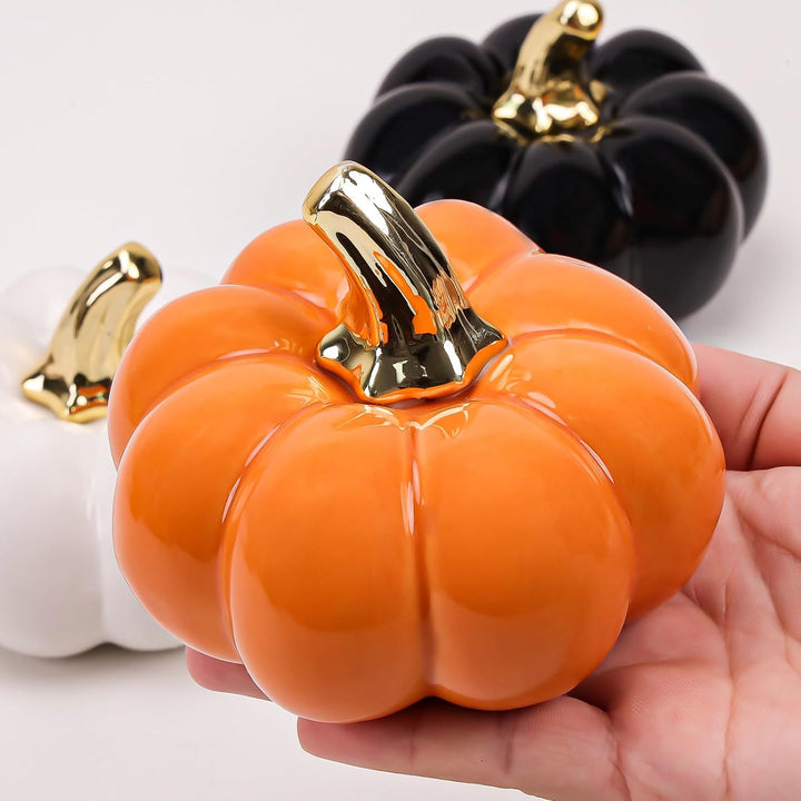 4 Zoll Orange Klein Keramik Kürbis für Herbst Halloween Dekor, Orange