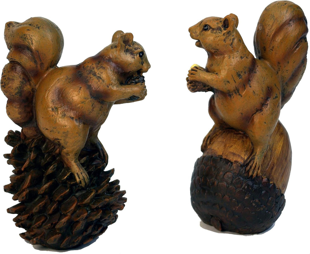 GeKi Trend Eichhörnchen Paar Dekofigur Garten 2er Set in Holz-Optik wetterfest 14 cm und 15 cm gross