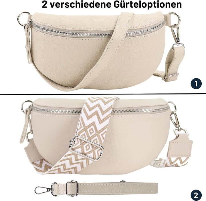Blade Bauchtasche Damen Echtleder, stylische Gürteltasche Damen mit 2 gemusterten und Leder abnehmba