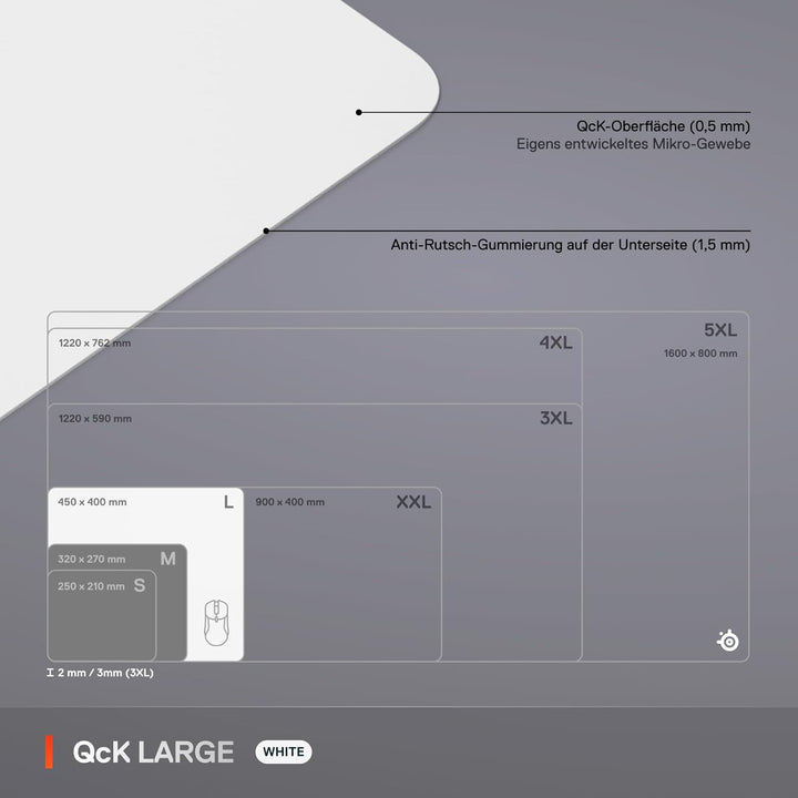 SteelSeries QcK Mauspad (Gross) – Weiss – Anti-Rutsch-Gummierung auf der Unterseite – Bestes Trackin