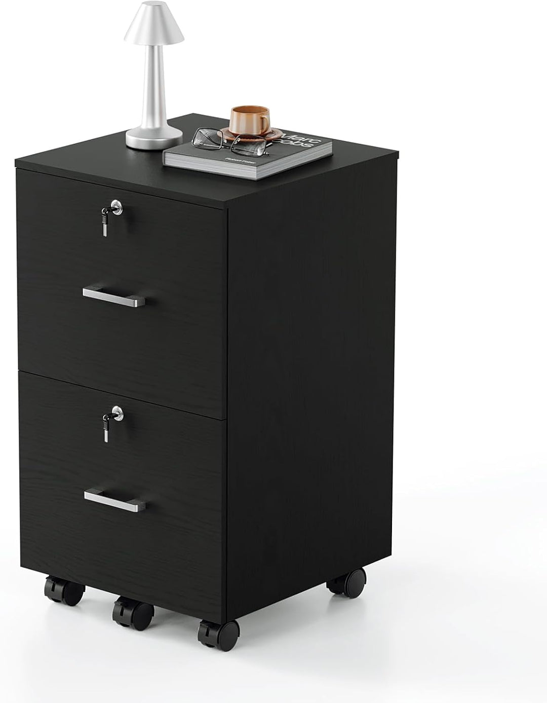 Bonnlo mobiler Aktenschrank 2 Schubladen für Büro,Homeoffice, schwarz,Holz, Schwarz