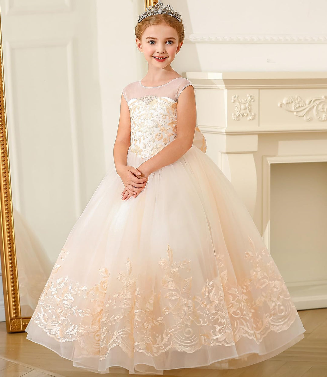 PLWEDDING Fancy Spitze Applikationen Blumenmädchen Kleid Kinder Hochzeitskleid Mädchen Prinzessin Tü
