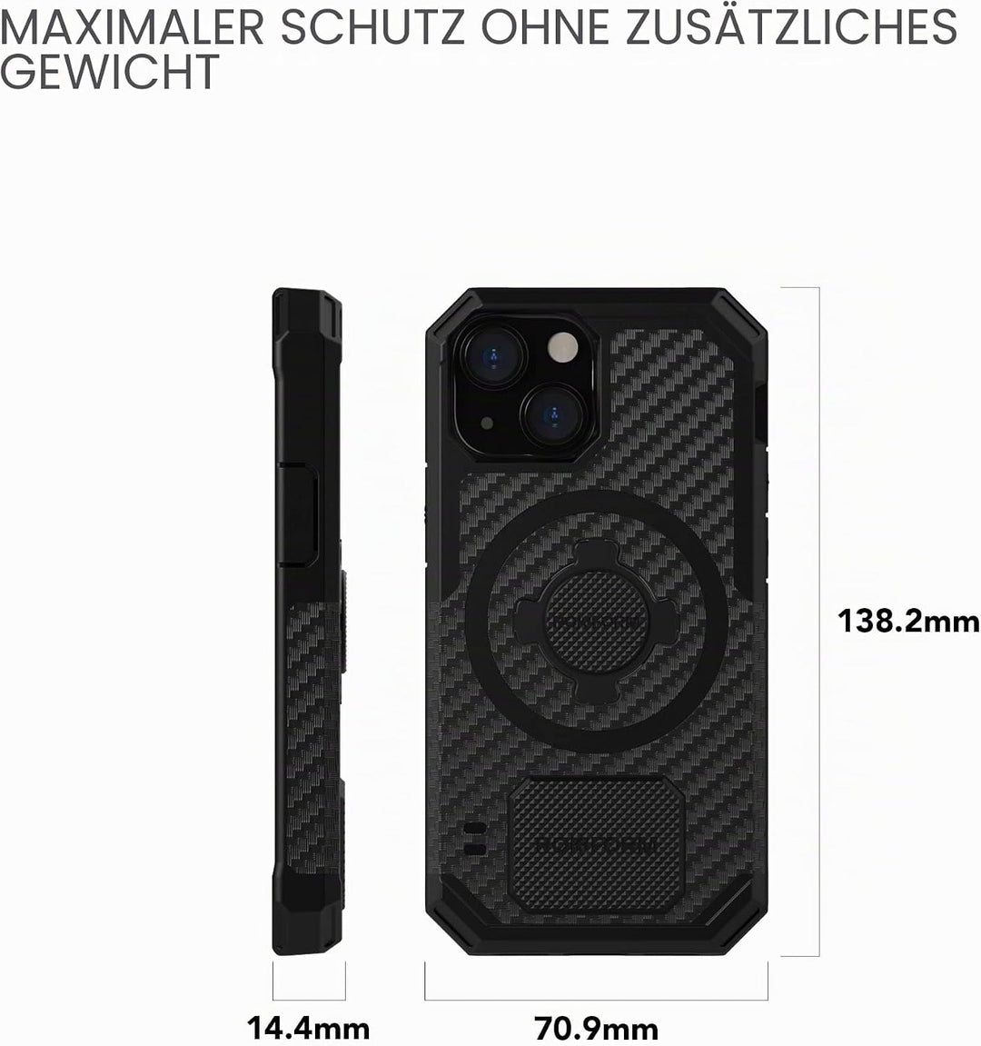 Rokform - iPhone 13 Mini Hülle, Rugged Series, Dual Magnet Plus MagSafe kompatibel, magnetische Schu