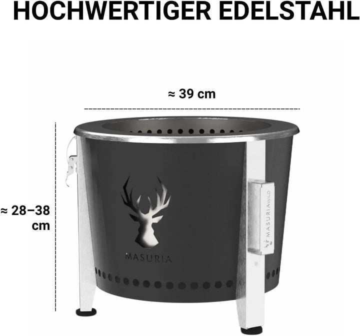 Masuria Rauchfreie Feuerschale 39cm⌀ Alpha 400 - Tragbare Feuerstelle für Camping, Terrasse &amp; Garten