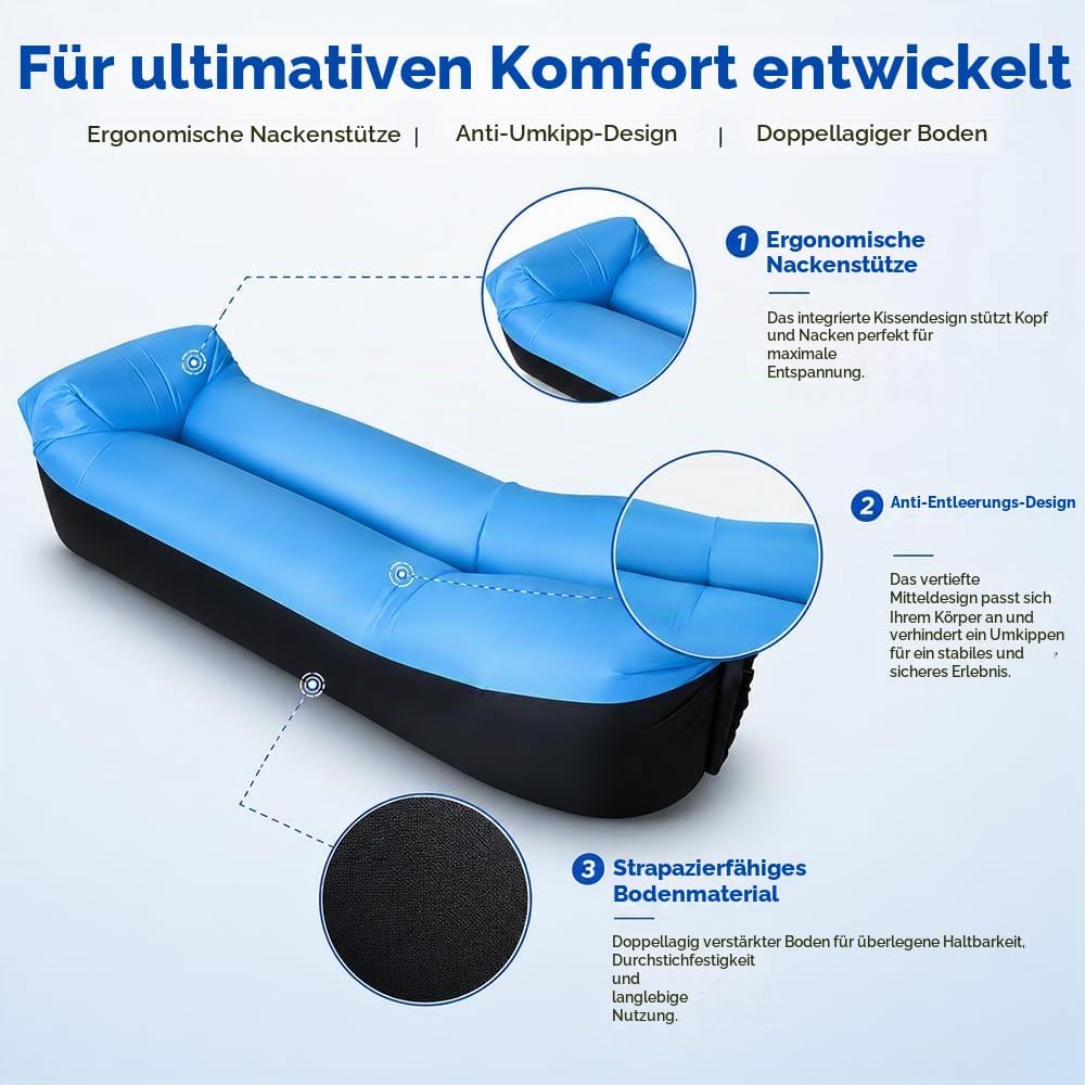 Aufblasbares Sofa, Camping Sofa Aufblasbar, Tragbares Luft Sitzsack mit Aufbewahrungstasche, Air Lou