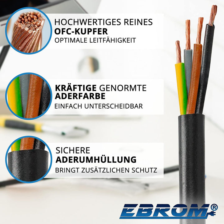 EBROM Schlauchleitung Gerätekabel -RUND- H03VV-F 4x0,75 mm², schwarz, 30 m 30 Meter, 30 Meter
