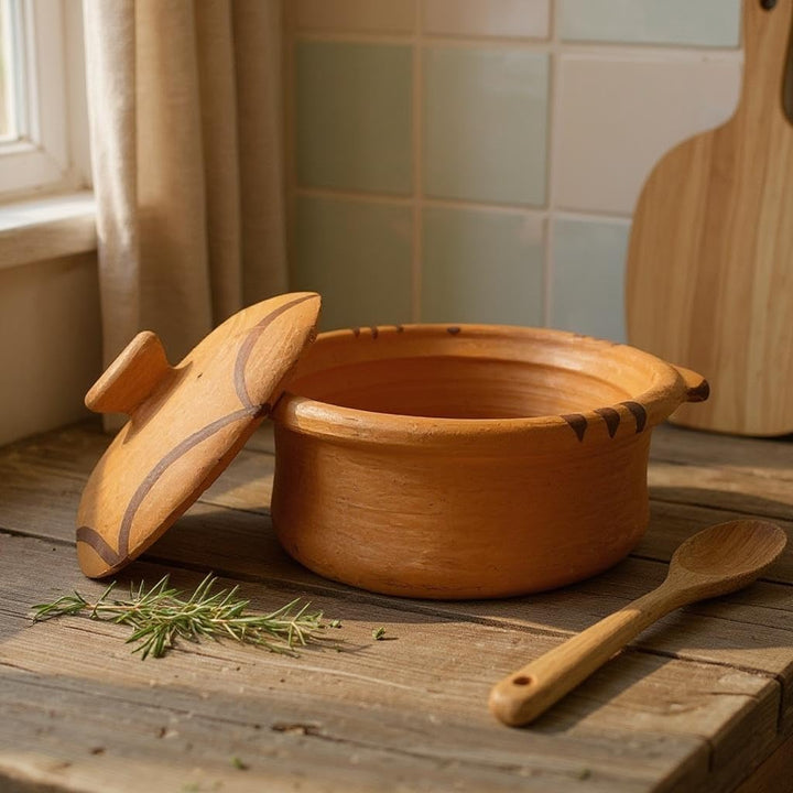 Marokkanische Berber-Tajine aus Terrakotta, 27 x 24,5 x 16 cm, traditioneller handgefertigter Topf,
