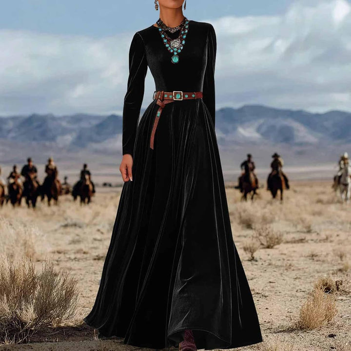 Abendkleid Damen Elegant Langarm Samtkleid Lang Festlich Cocktailkleid Hochzeitsgast Maxi Ballkleid