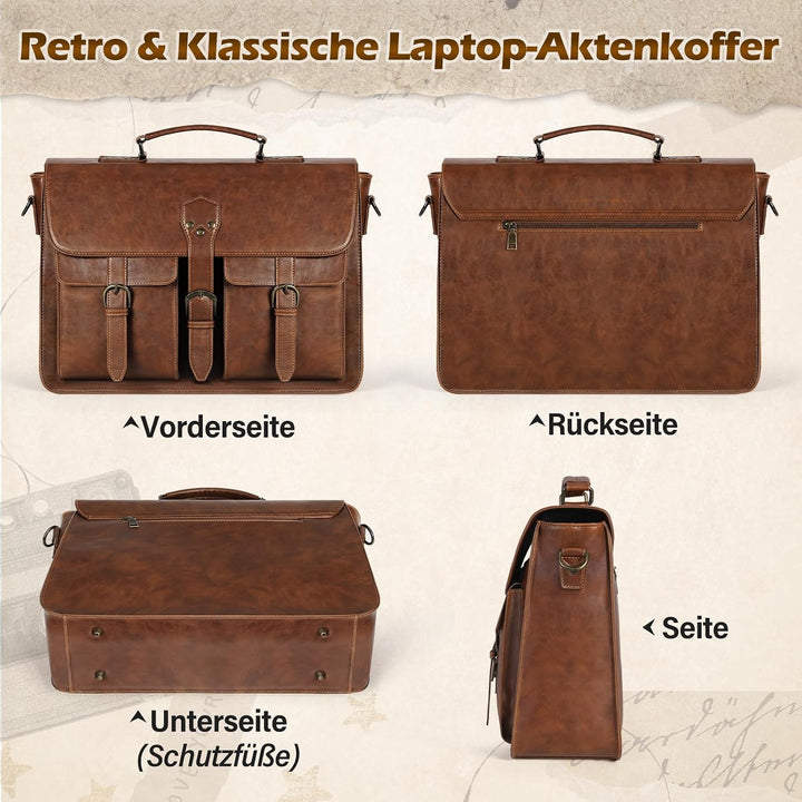 RAINSMORE Aktentasche Herren Laptoptasche 15.6 Zoll Ledertasche Messenger Bag Business Arbeitstasche