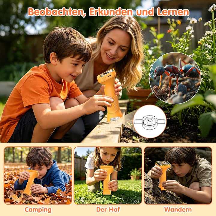 1000X Mikroskop für Kinder 2.4" Bildschirm 4K HD Taschenmikroskop Orange, Orange
