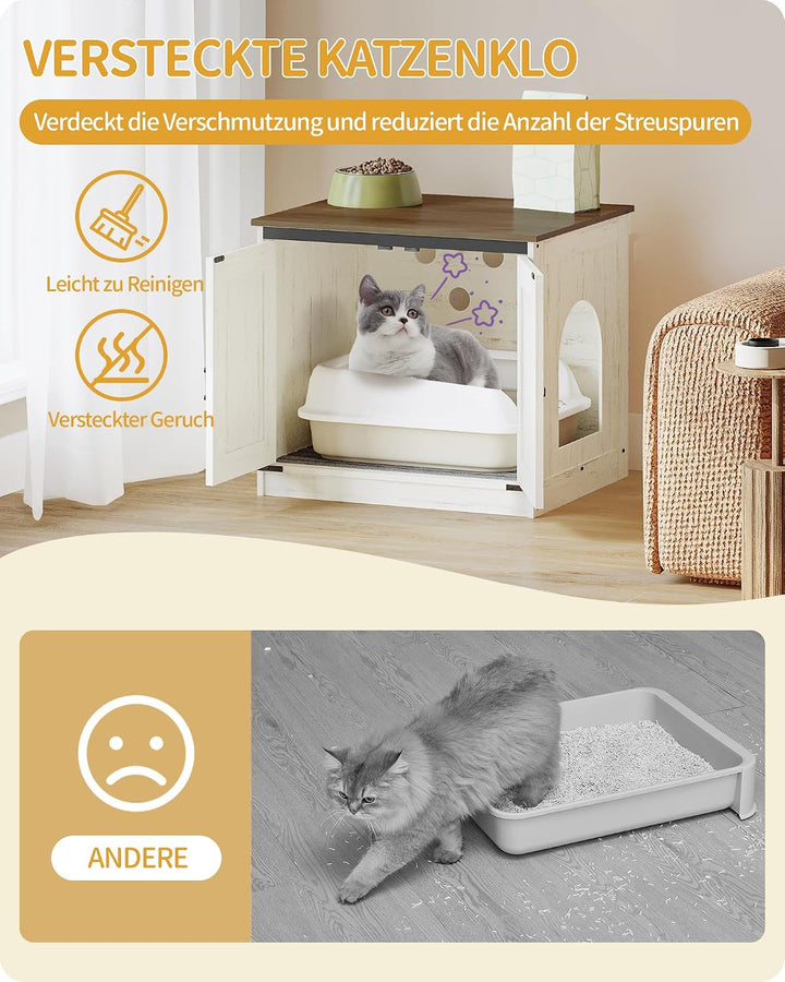 Hzuaneri Katzenklo Schrank, Katzenschrank, Katzentoilette mit Herausnehmbarer Trennwand, Katzenhaus,