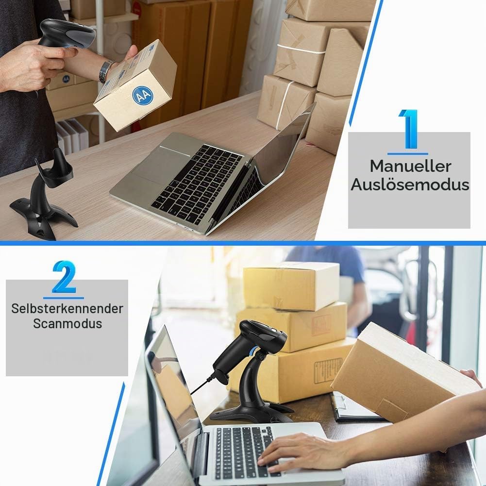 Eyoyo 1D 2D QR Barcode Scanner with Stand, Handheld USB Wired Scanner for Inventory Management, Port