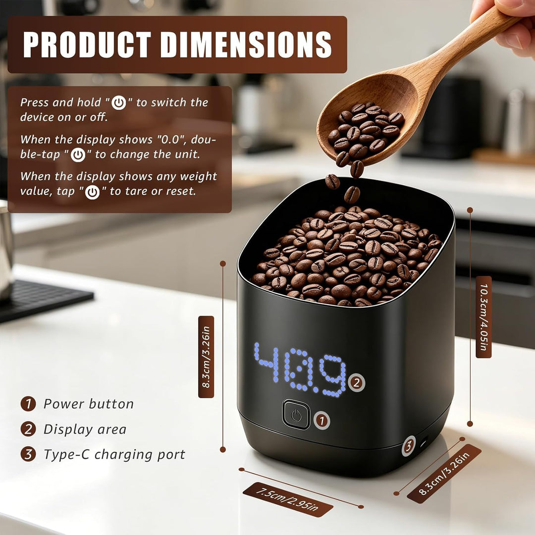 2-in-1 mit Kaffeewaage, digitale Mess-Tasse mit LED-Anzeige, Rechargeable USB-C(Noir)